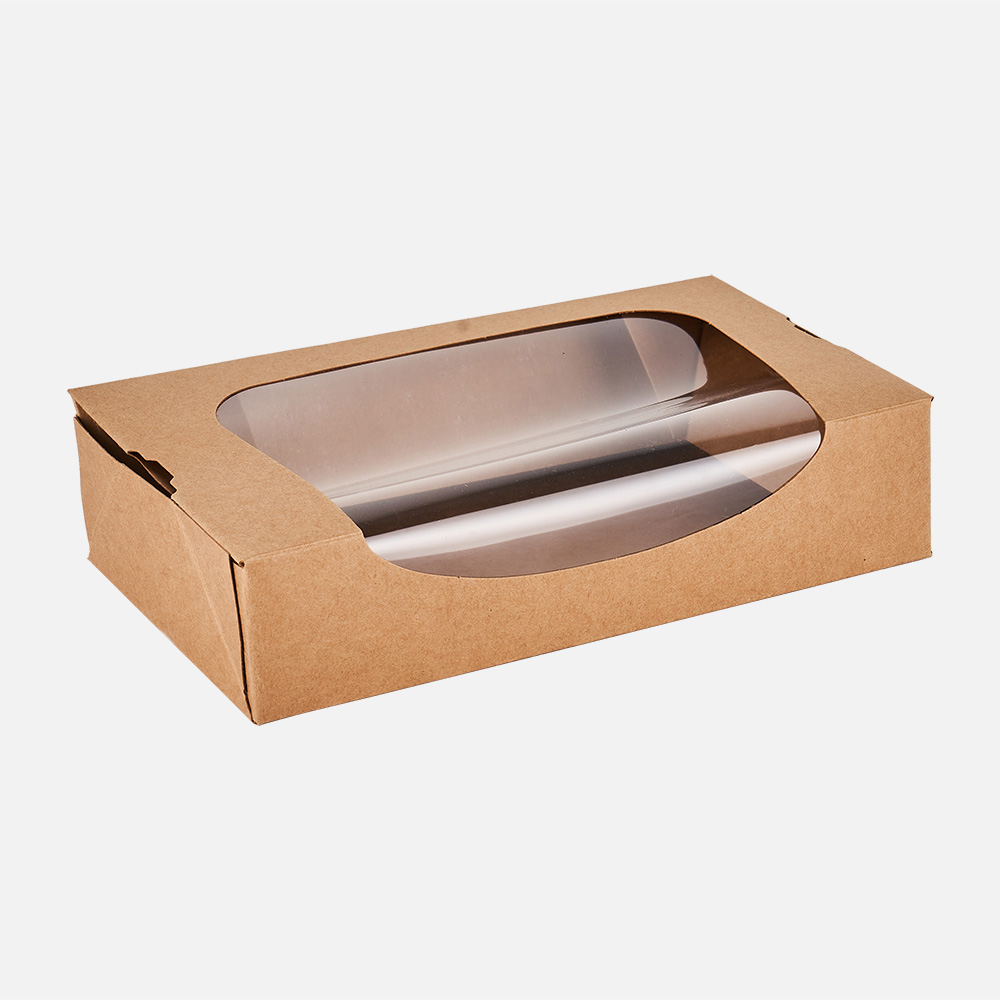 Disposable take out box with window
