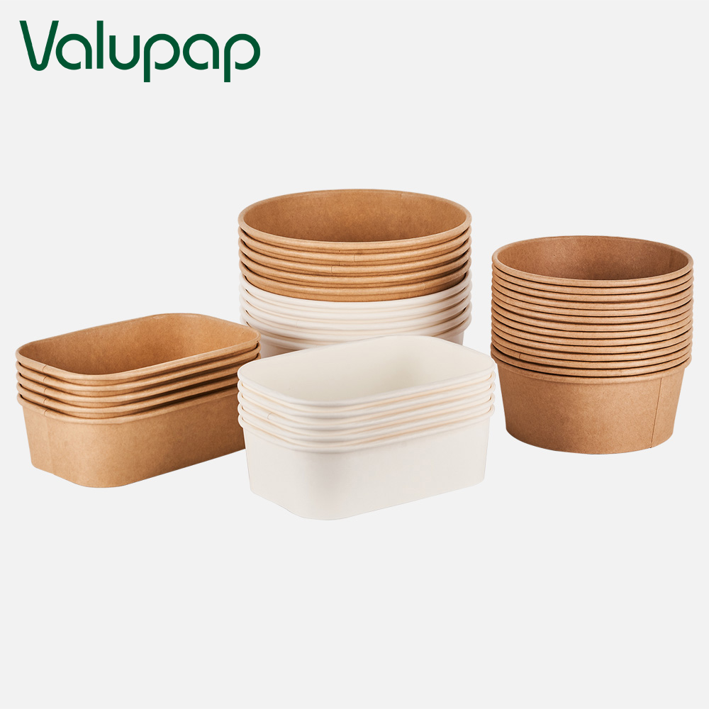 Kraft Rectangular Paper Bowl Microwave Safe for Hot and Cold Food