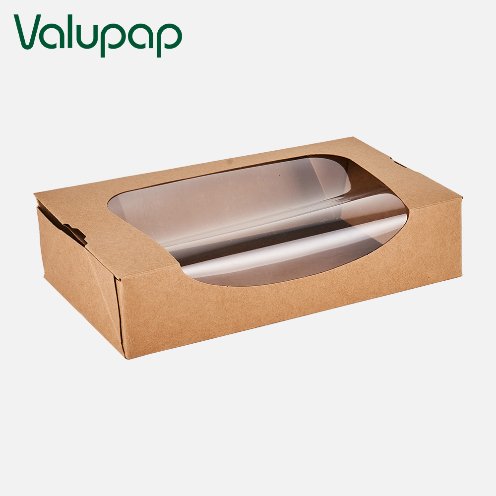 Disposable take out box with window