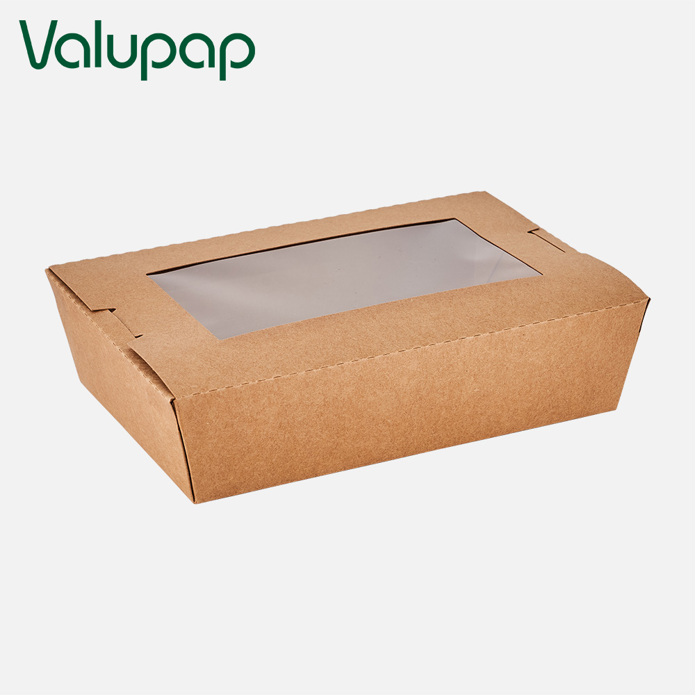 Disposable take out box with window